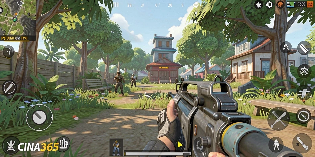 Tangkapan layar gameplay CINA365 yang menunjukkan aksi TPS yang mendebarkan.