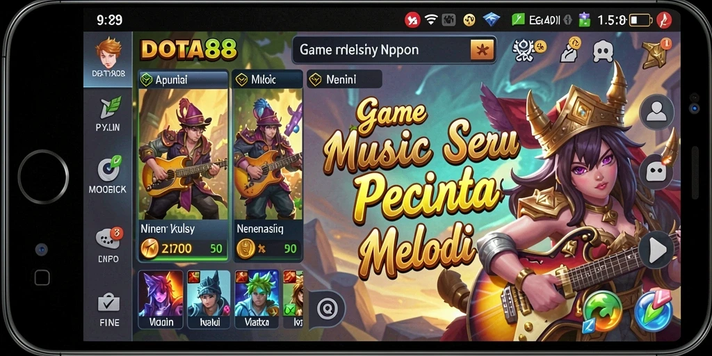 Screenshot DOTA88 menampilkan gameplay interaktif dengan musik yang energik.