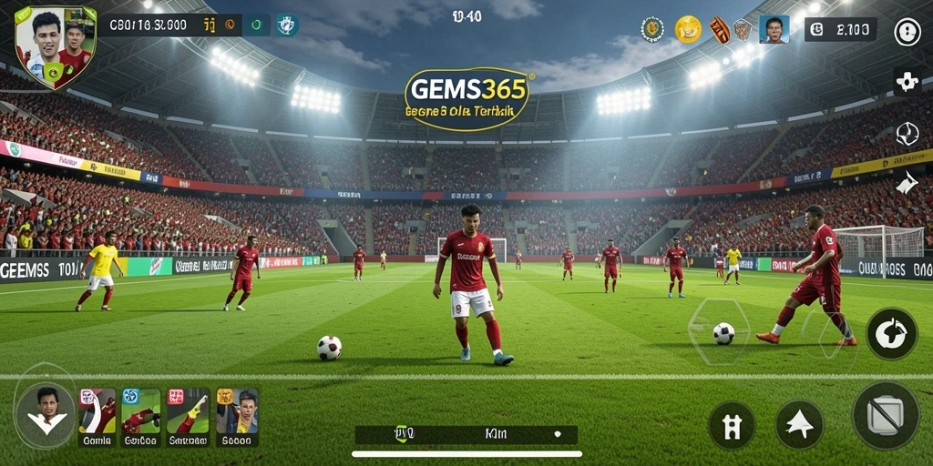 Gameplay GEMS365 yang menegangkan dan realistis dalam pertandingan sepak bola.