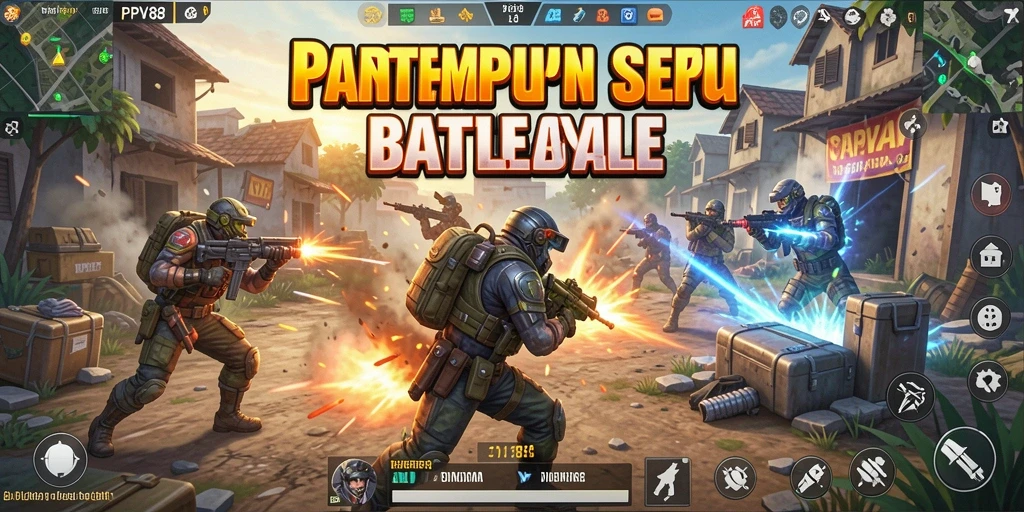 Screenshot PPV88 menampilkan pertempuran intens dalam gameplay Battle Royale.
