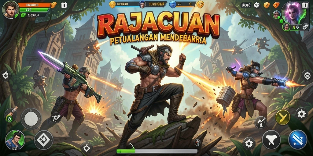 Screenshot gameplay RAJACUAN yang penuh aksi dan mendebarkan.