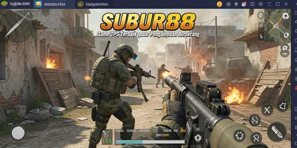 Tampilan screenshot SUBUR88 yang menunjukkan aksi pertempuran TPS yang intens.