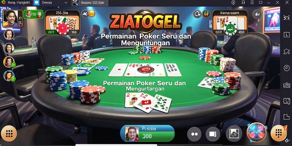Tampilan gameplay ZIATOGEL dengan suasana poker yang memukau.